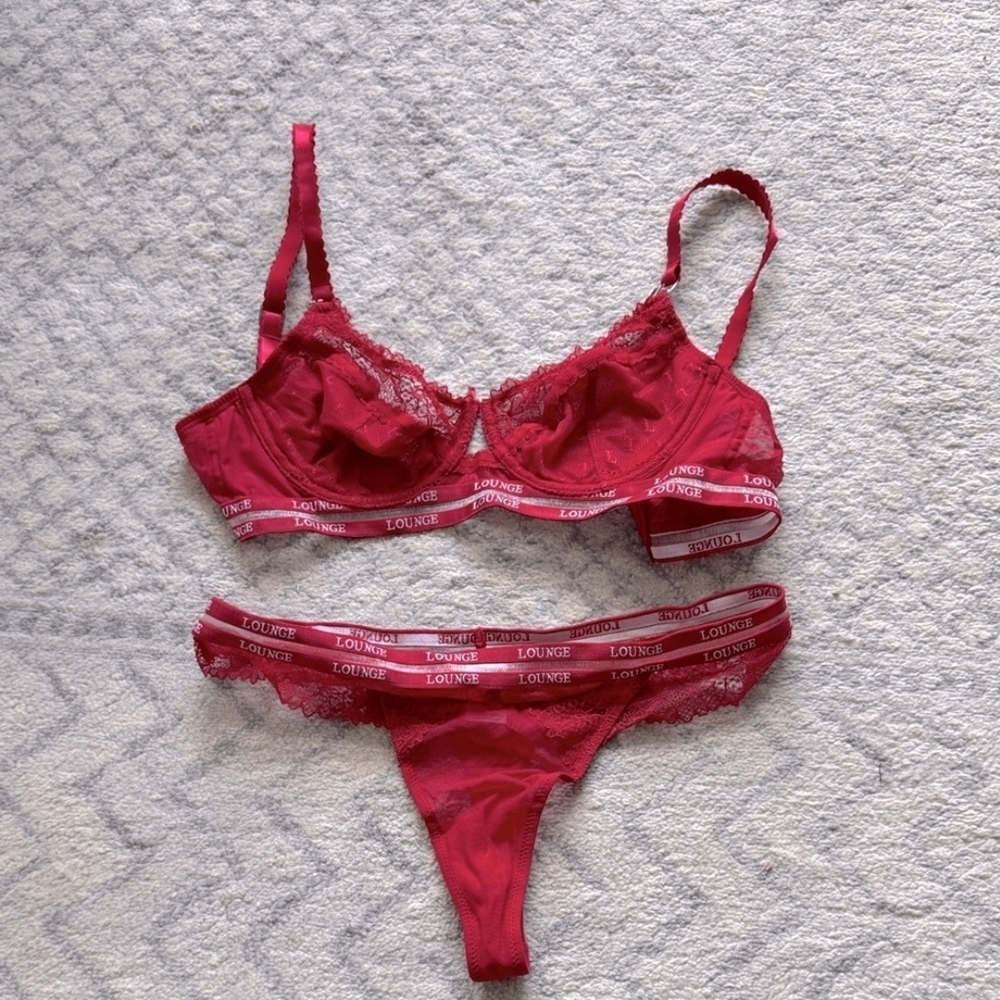 Lounge Intimates Red Lace Bra and Panty Set